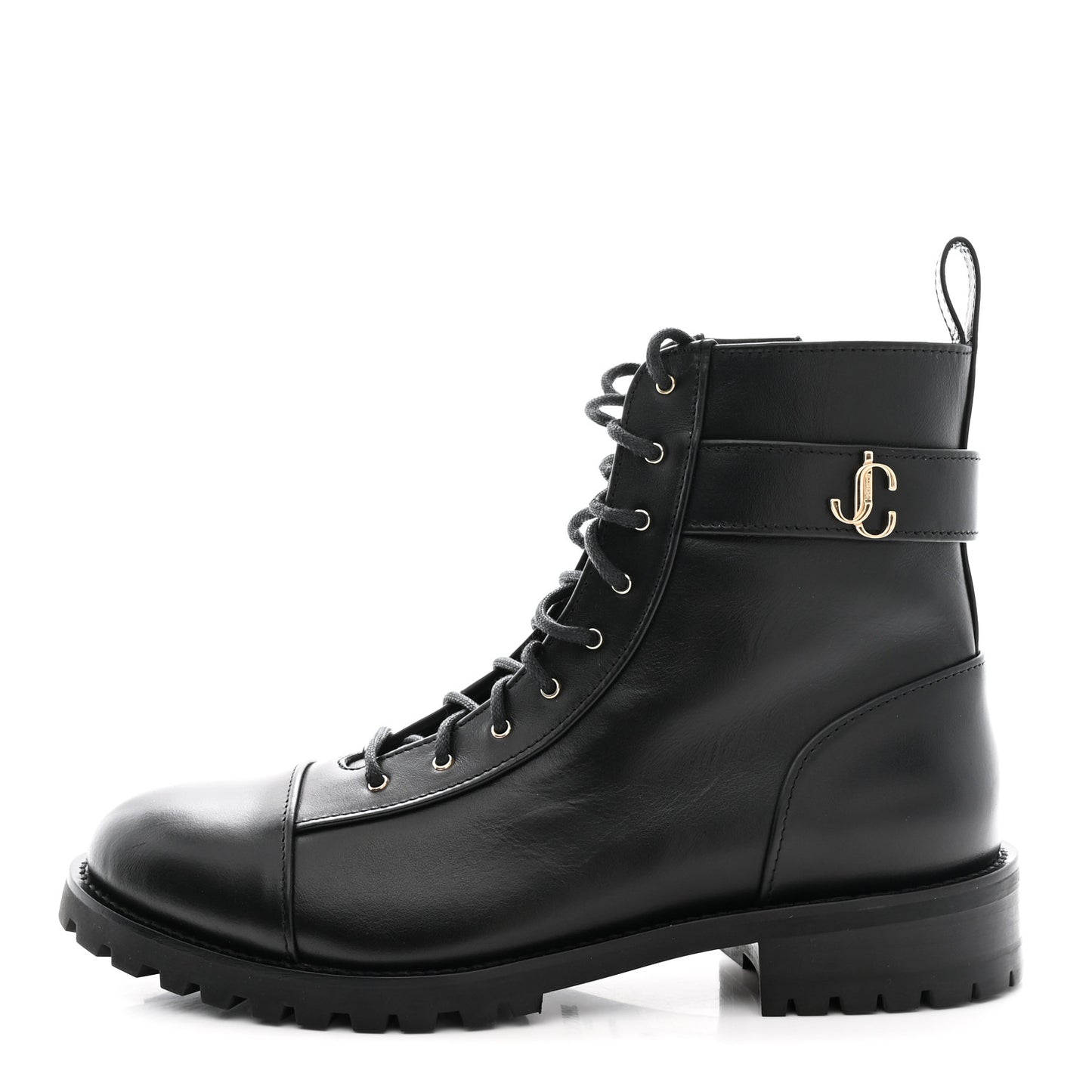Shiny Calfskin Cayo Combat Boots 41 Black