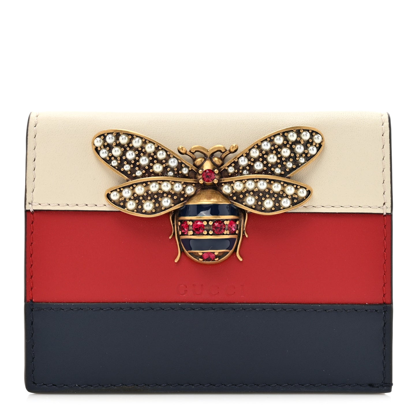Calfskin Queen Margaret Card Case Wallet Blue Agata Hibiscus Red Mystic White