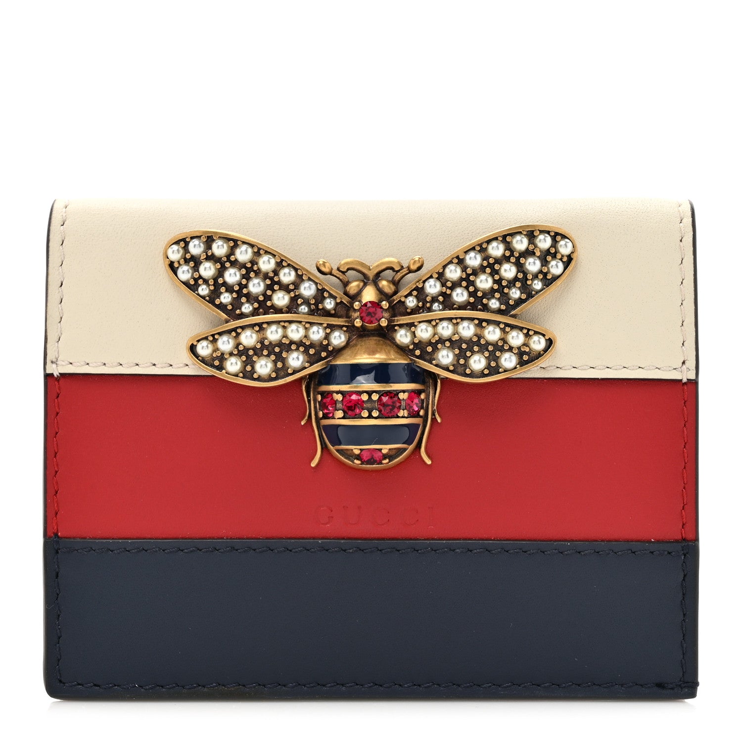 Gucci Calfskin Queen Margaret Card Case Wallet Blue Agata Hibiscus Red Mystic White 1 of 11
