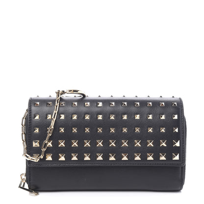 Valentino Garavani Vitello Rockstud Carry Secrets Continental Wallet On Chain Black 1 of 9