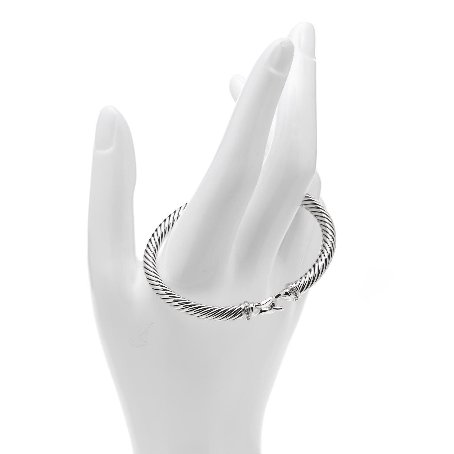 David Yurman Sterling Silver Diamond 5mm Cable Buckle Bracelet 2 of 5