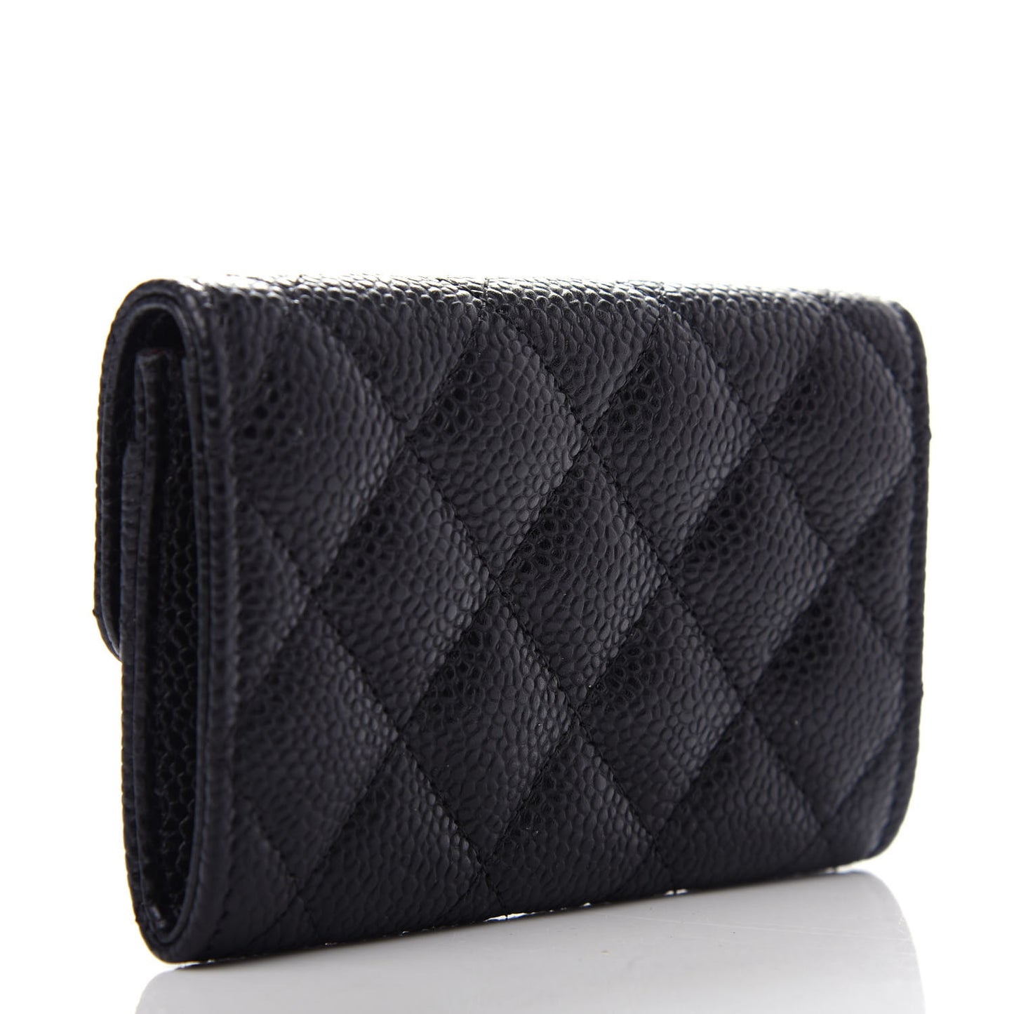 Caviar Quilted Flap Card Holder Wallet Black