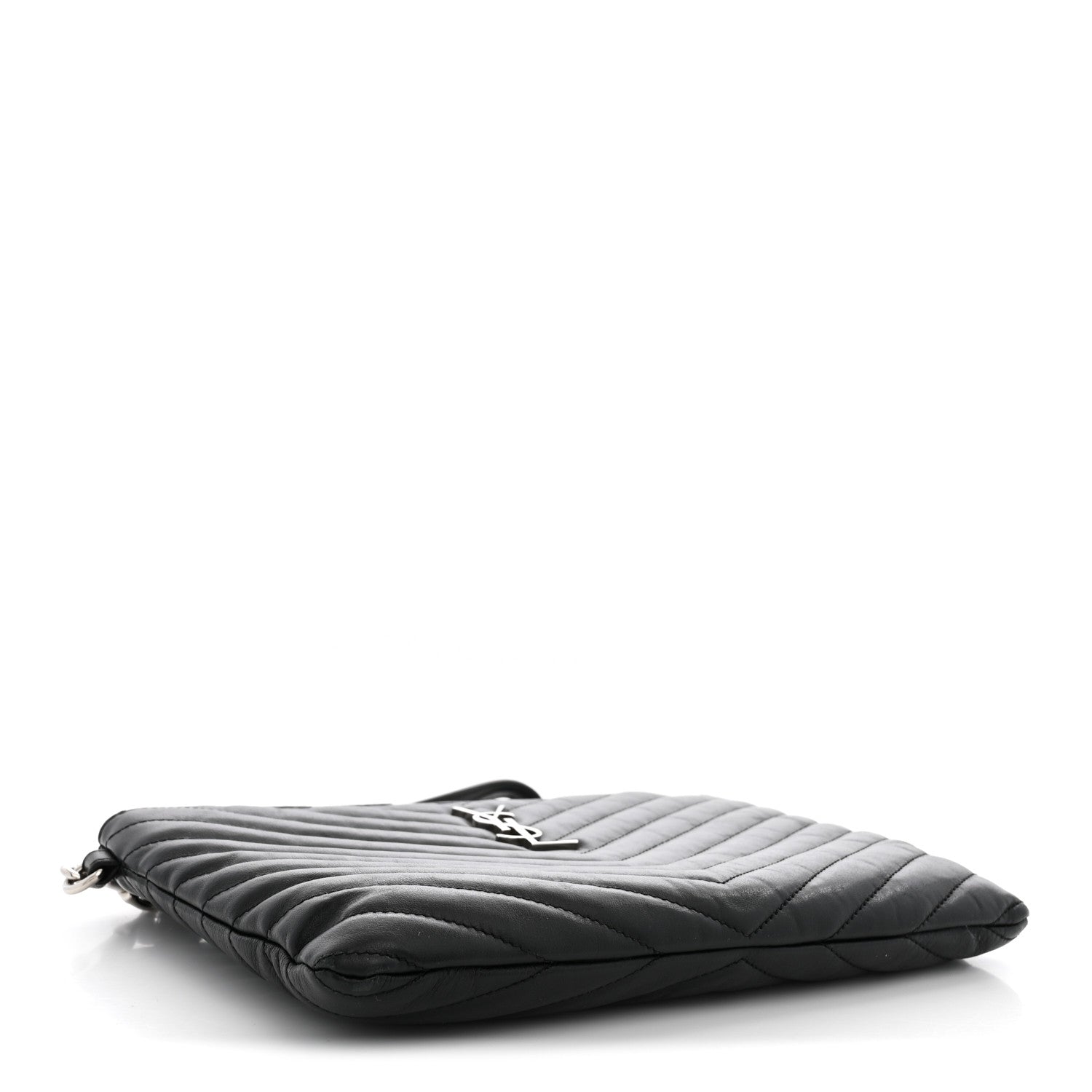 Saint Laurent Calfskin Matelasse Chevron Monogram A5 Wristlet Black 4 of 8