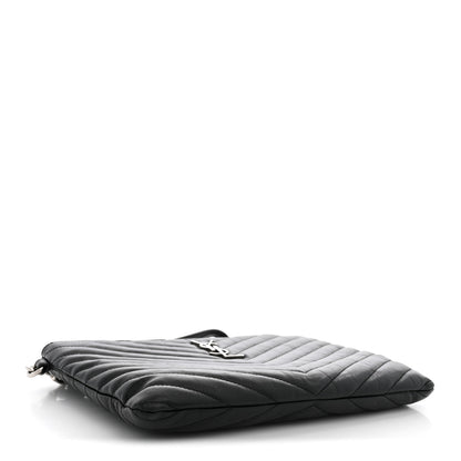 Saint Laurent Calfskin Matelasse Chevron Monogram A5 Wristlet Black 4 of 8