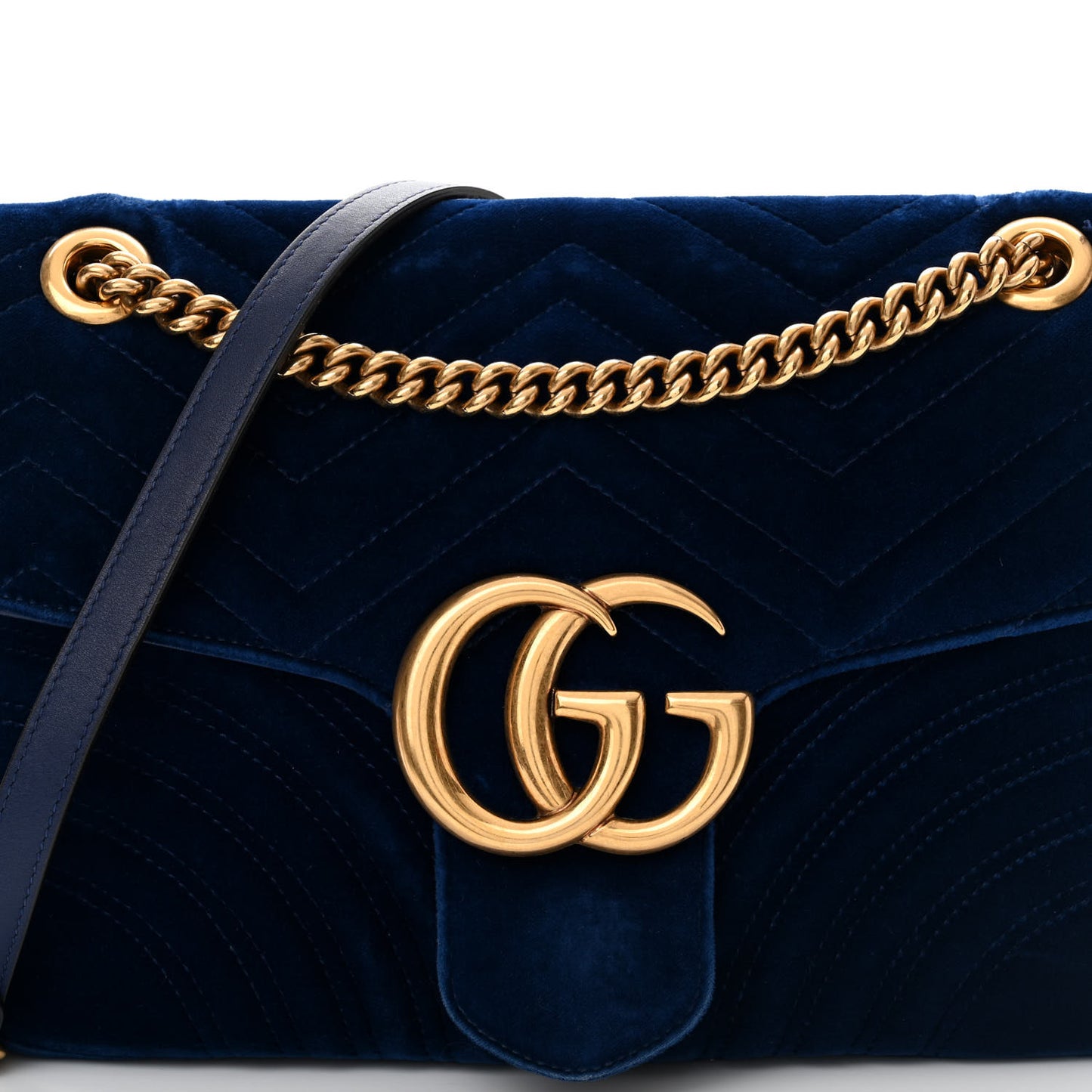 Velvet Matelasse Medium GG Marmont Shoulder Bag Cobalt Blue
