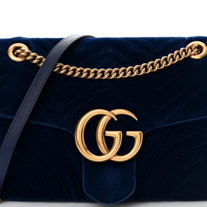 Gucci Velvet Matelasse Medium GG Marmont Shoulder Bag Cobalt Blue 8 of 15