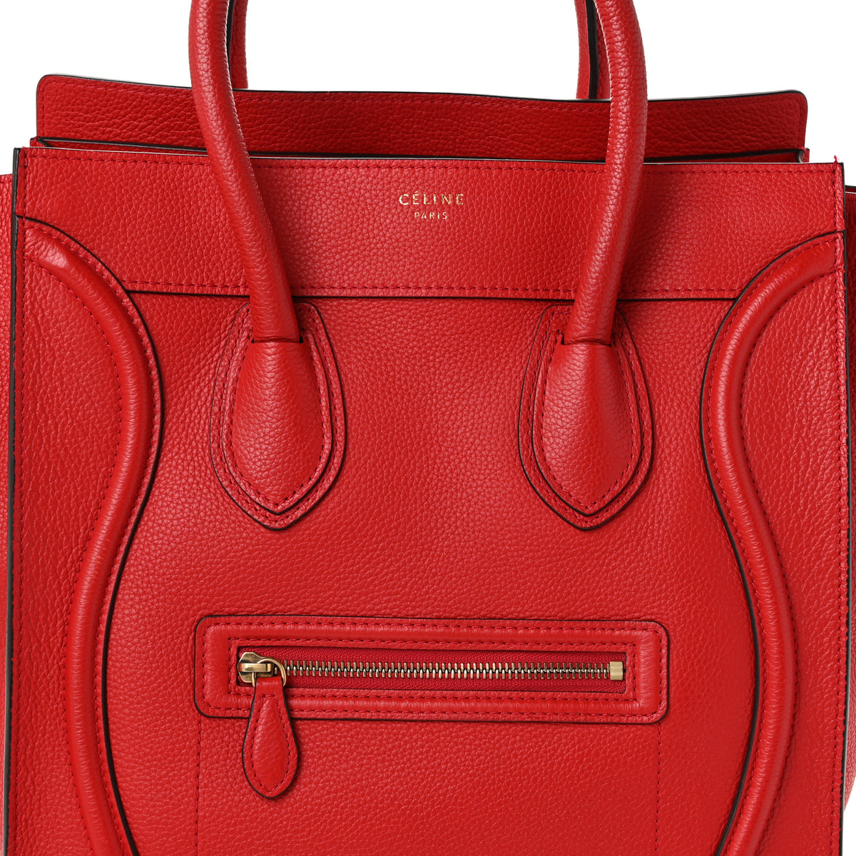Celine Drummed Calfskin Mini Luggage Coquelicot 8 of 10