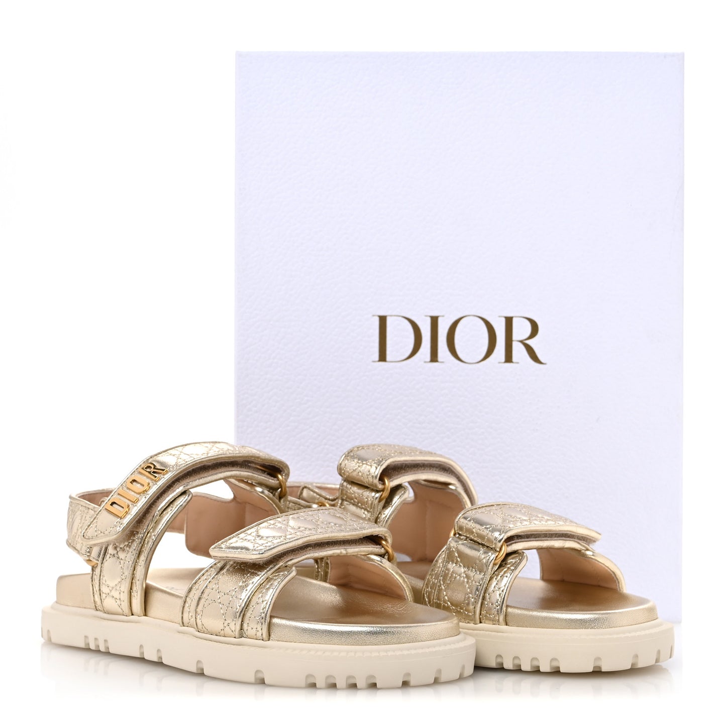 Laminated Sheepskin Cannage Dioract Sandals 38 Pale Gold