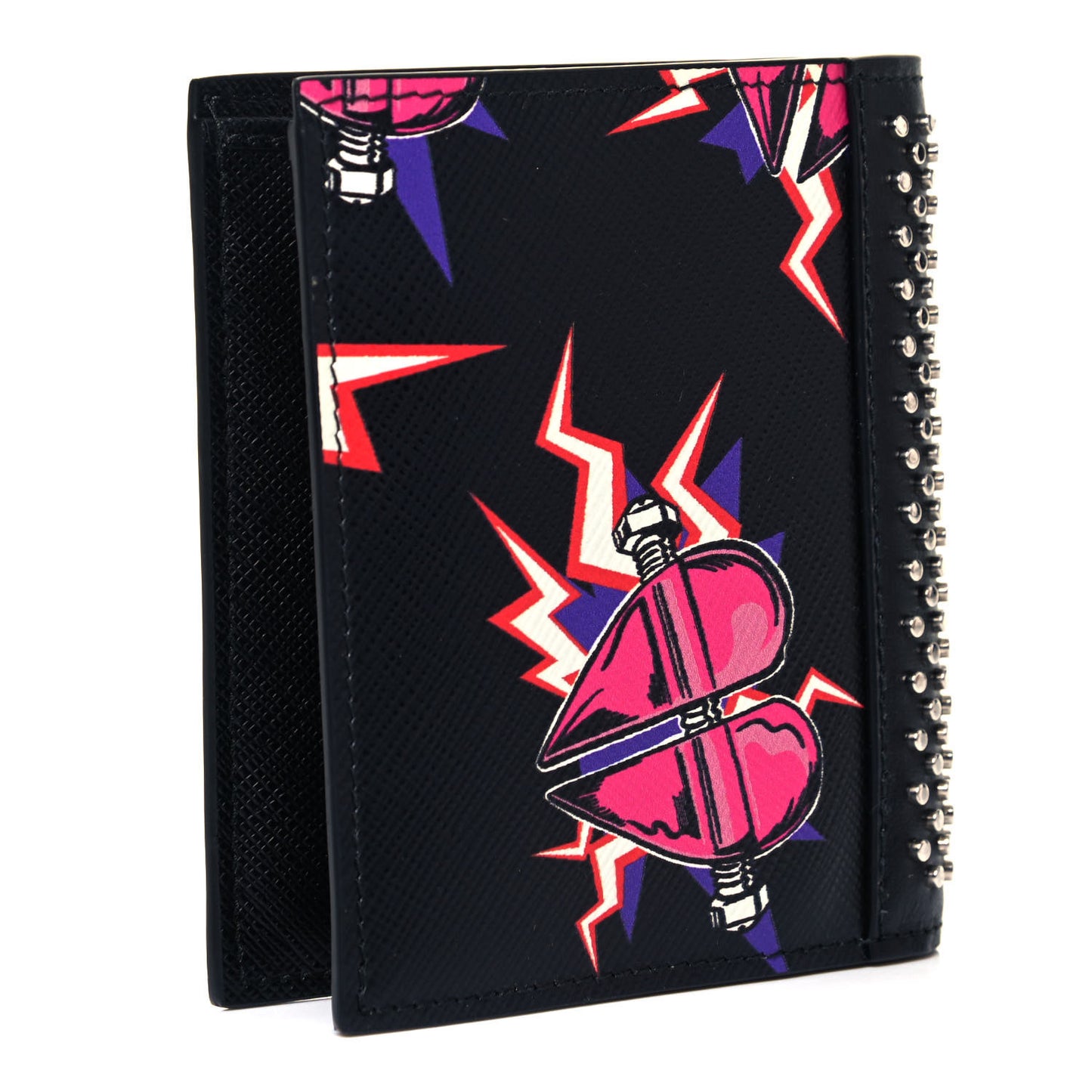 X UNIVERSAL STUDIOS Saffiano Frankenstein Heart Studded Bi-Fold Wallet Fuxia