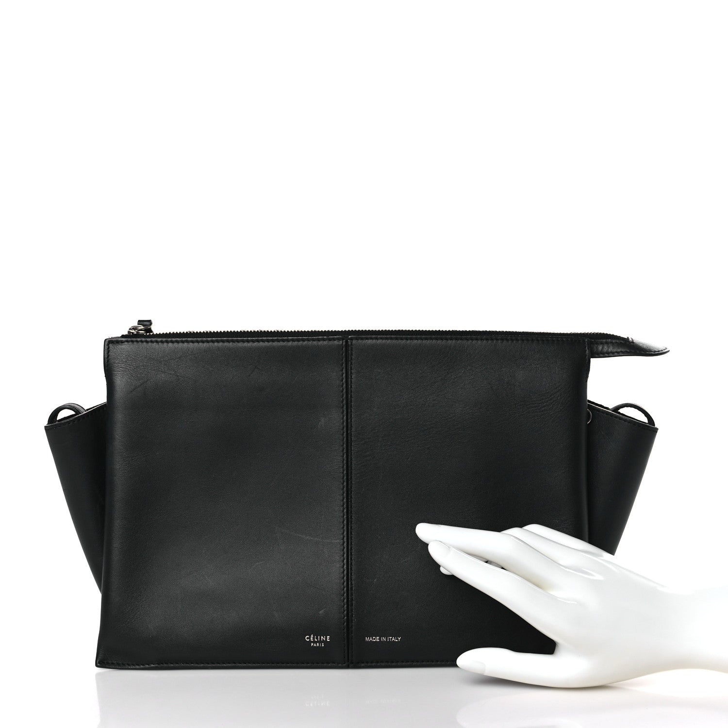 Celine Smooth Calfskin Tri-Fold Clutch on Chain Black 2 of 9