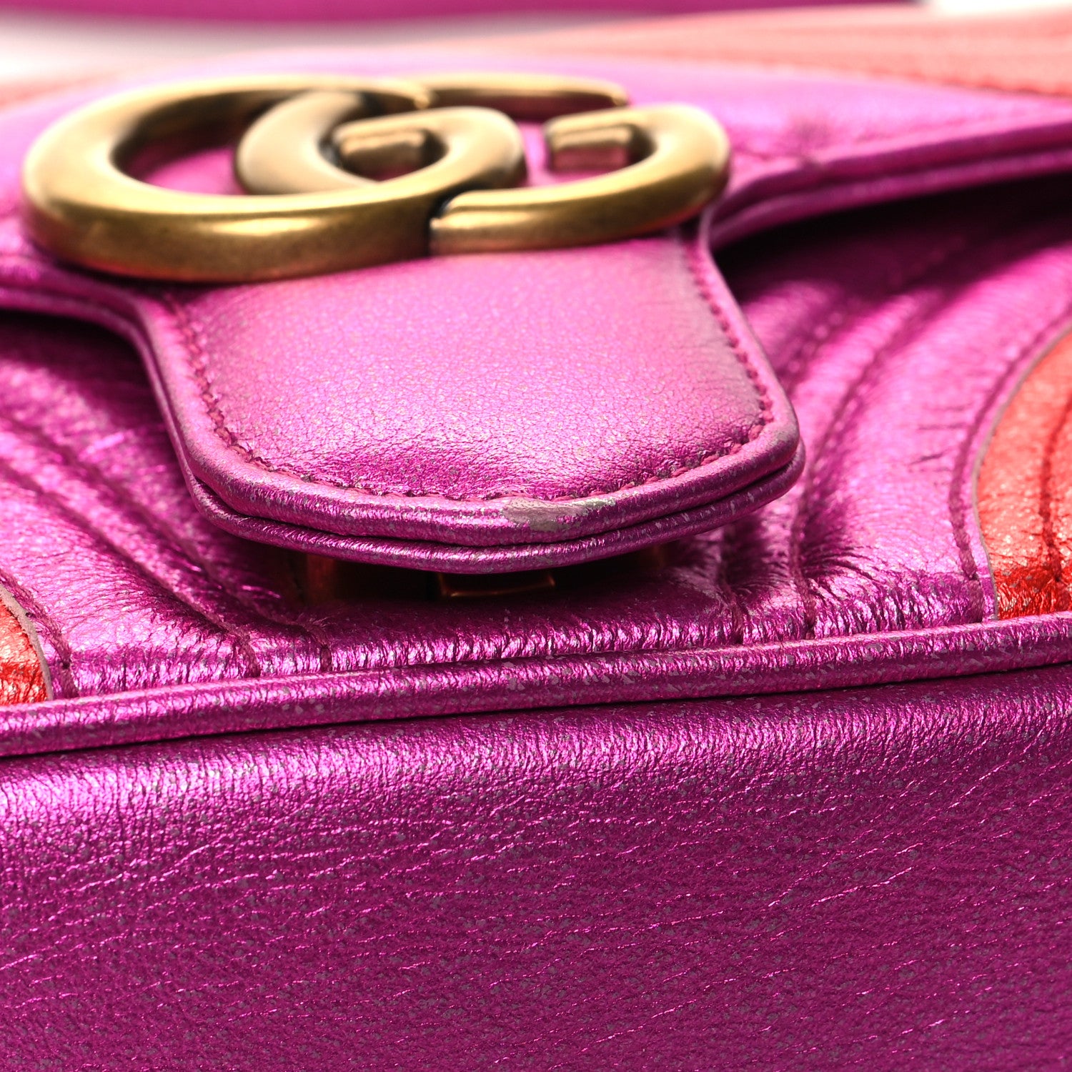 Gucci Metallic Calfskin Matelasse Mini GG Marmont Shoulder Bag Fuchsia 13 of 13