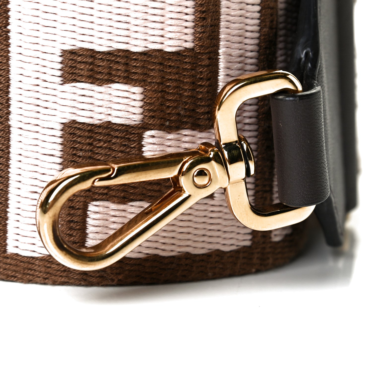 Fendi Ribbon Vitello Century FF 1974 Embroidered Adjustable Strap You Fango Rosa Confetto Chocolate 3 of 5