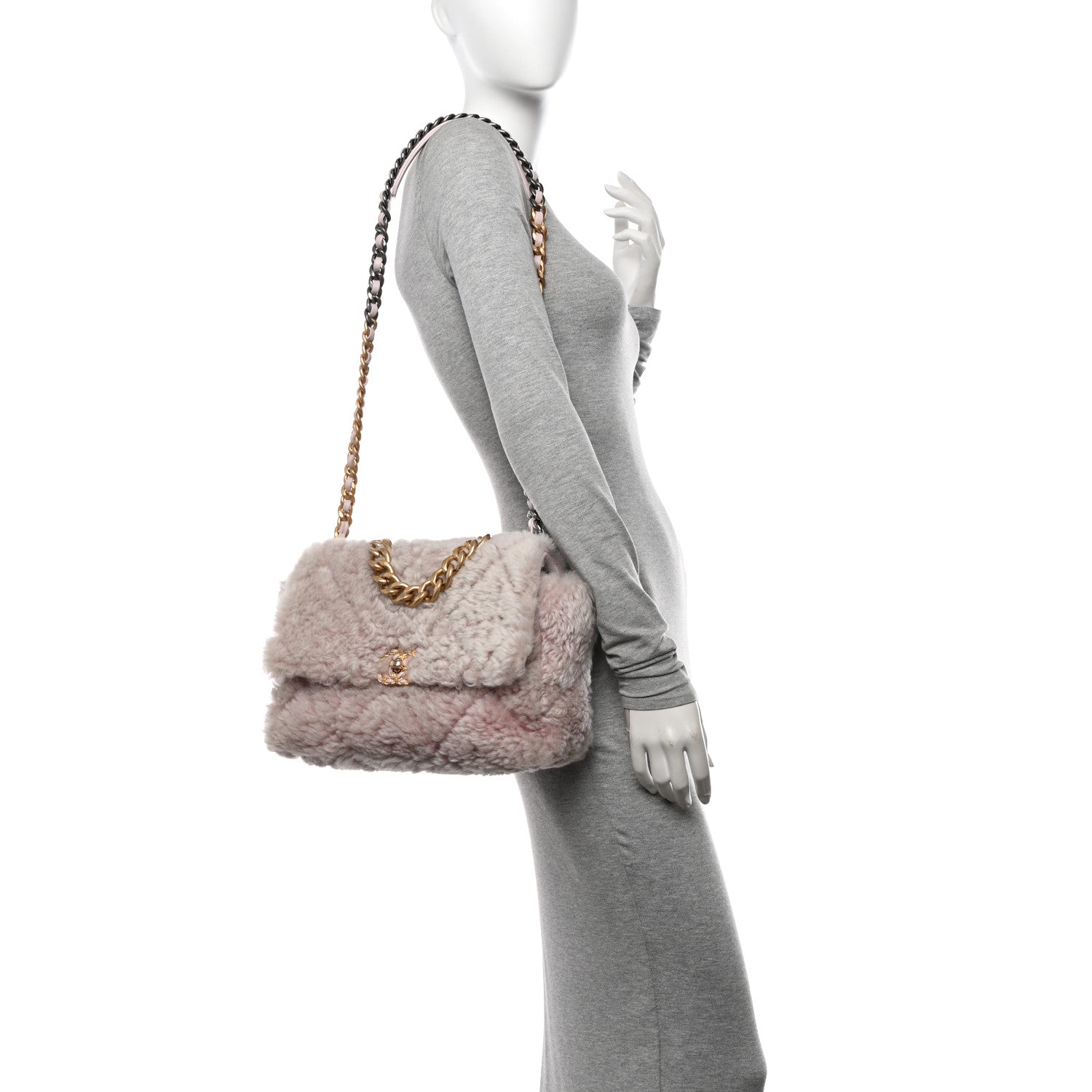 シャネル Chanel Shearling Sheepskin Medium Chanel 19 Flap Light Pink