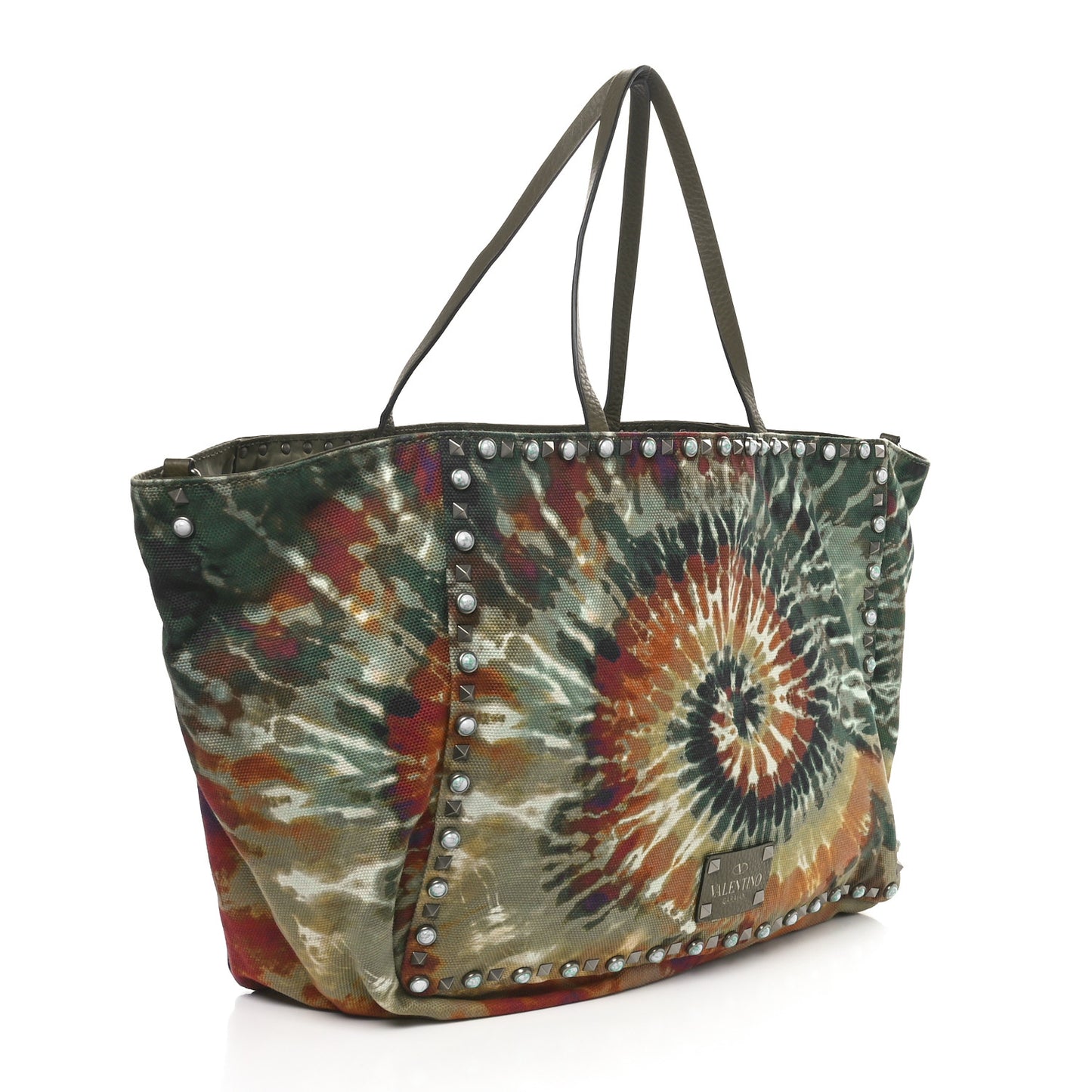Canvas Tie Dye Beaded Rockstud Rolling Tote Bag Multicolor