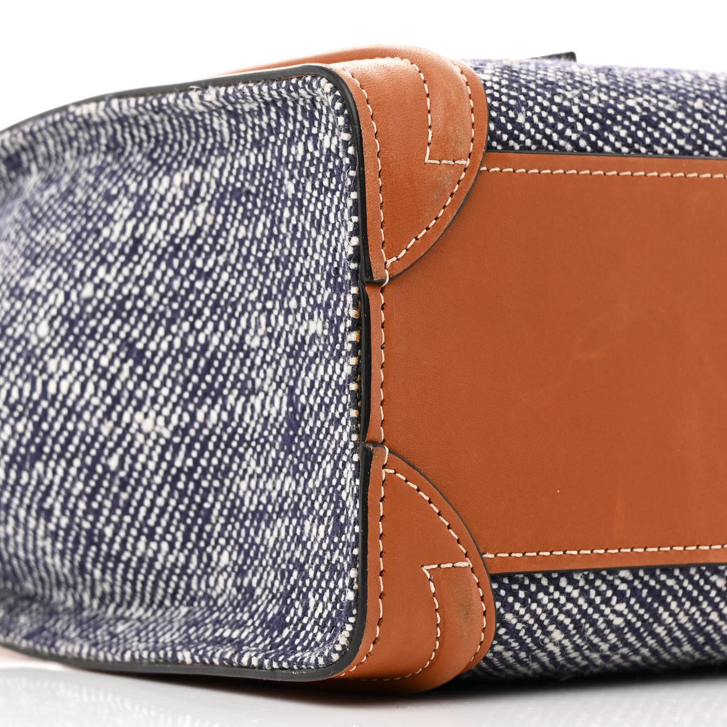 Smooth Calfskin Tweed Nano Luggage Navy Tan