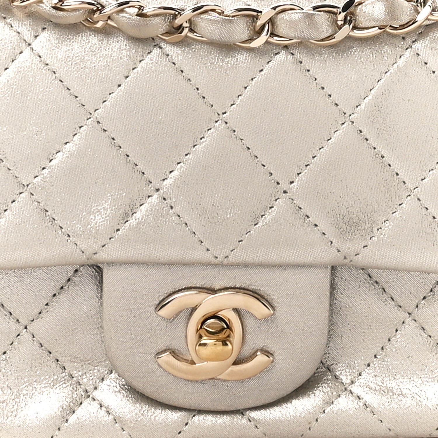 Chanel Iridescent Calfskin Quilted Mini Rectangular Flap Light Gold 9 of 11