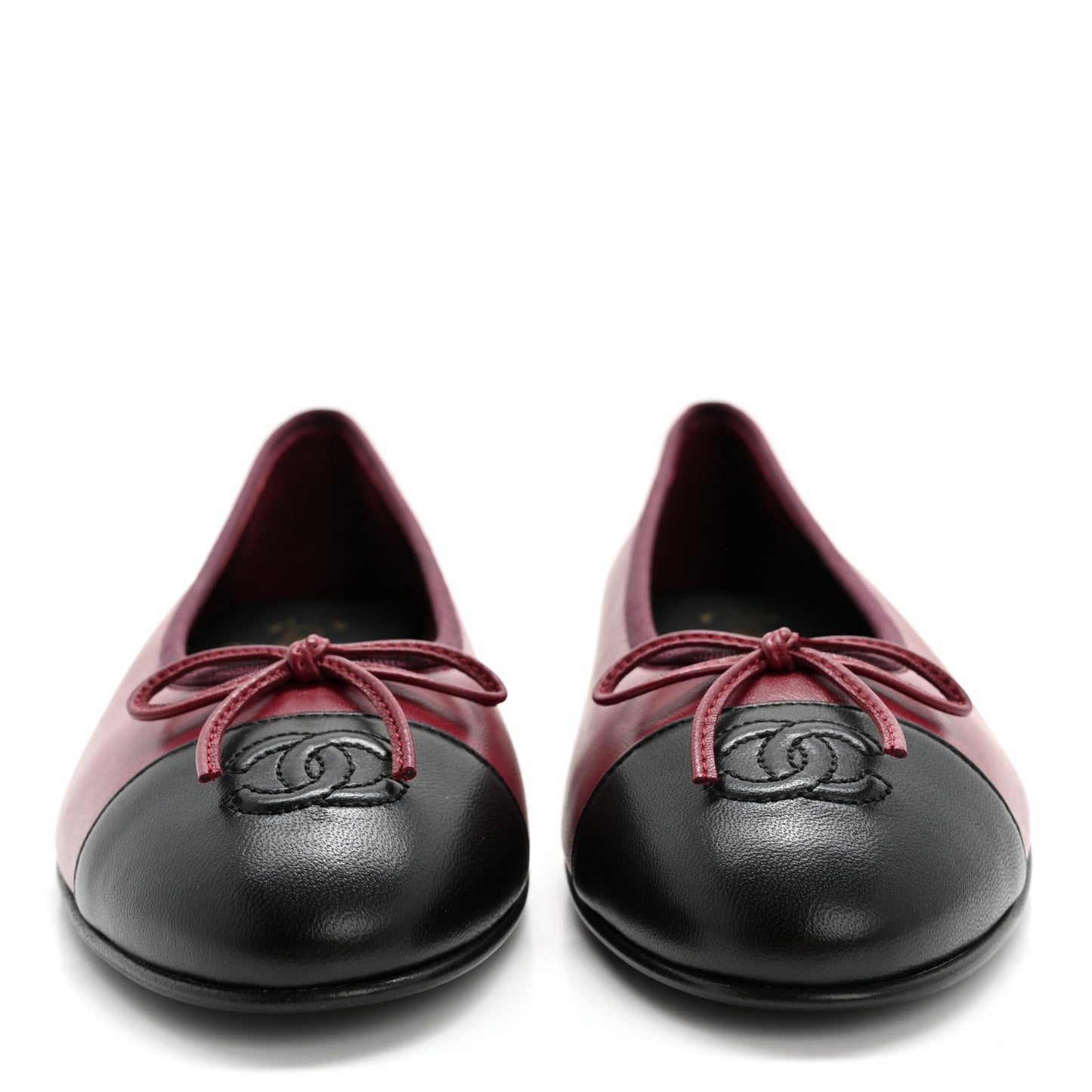 Lambskin Cap Toe CC Ballerina Flats 38.5 Burgundy Black