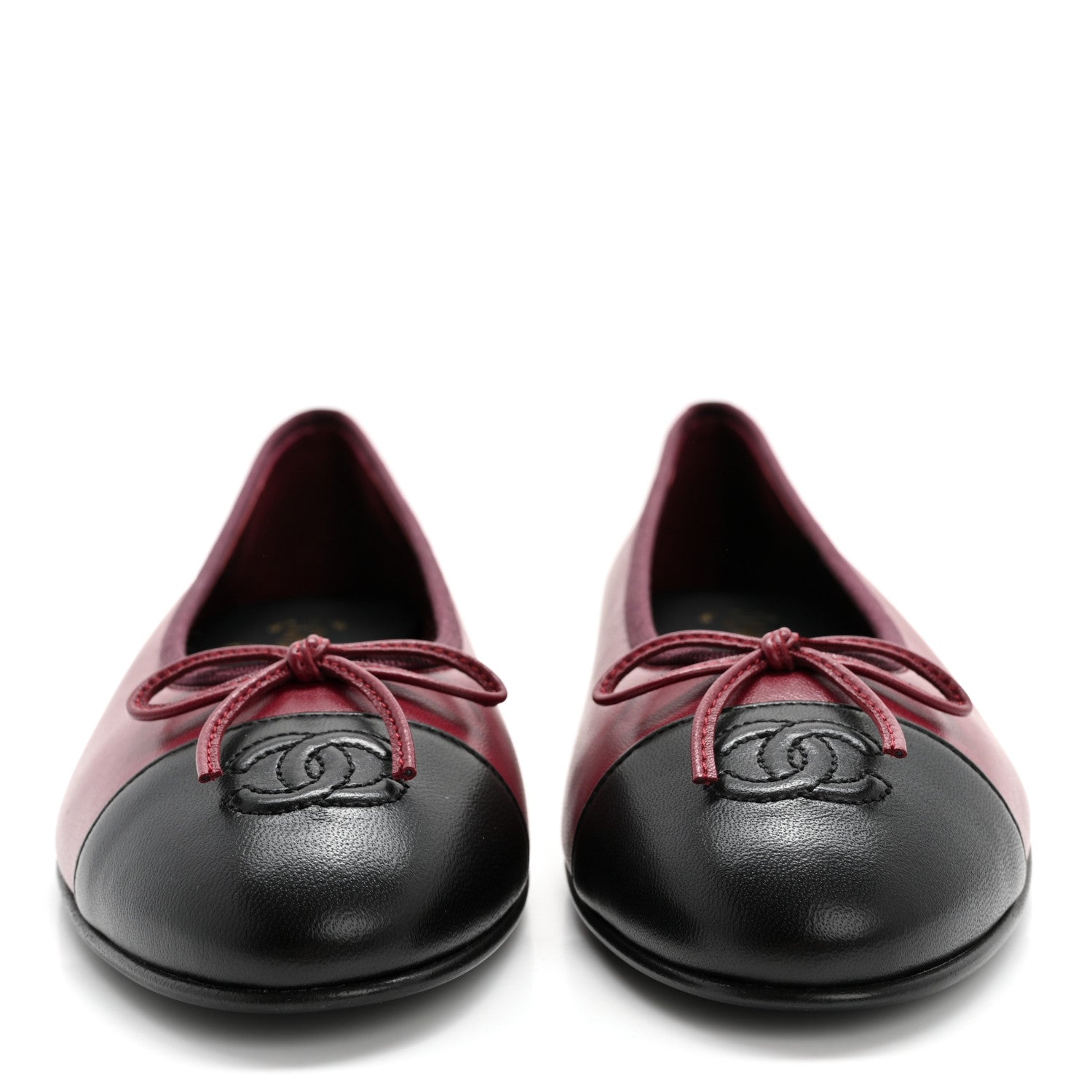 Chanel Lambskin Cap Toe CC Ballerina Flats 38.5 Burgundy Black 2 of 9