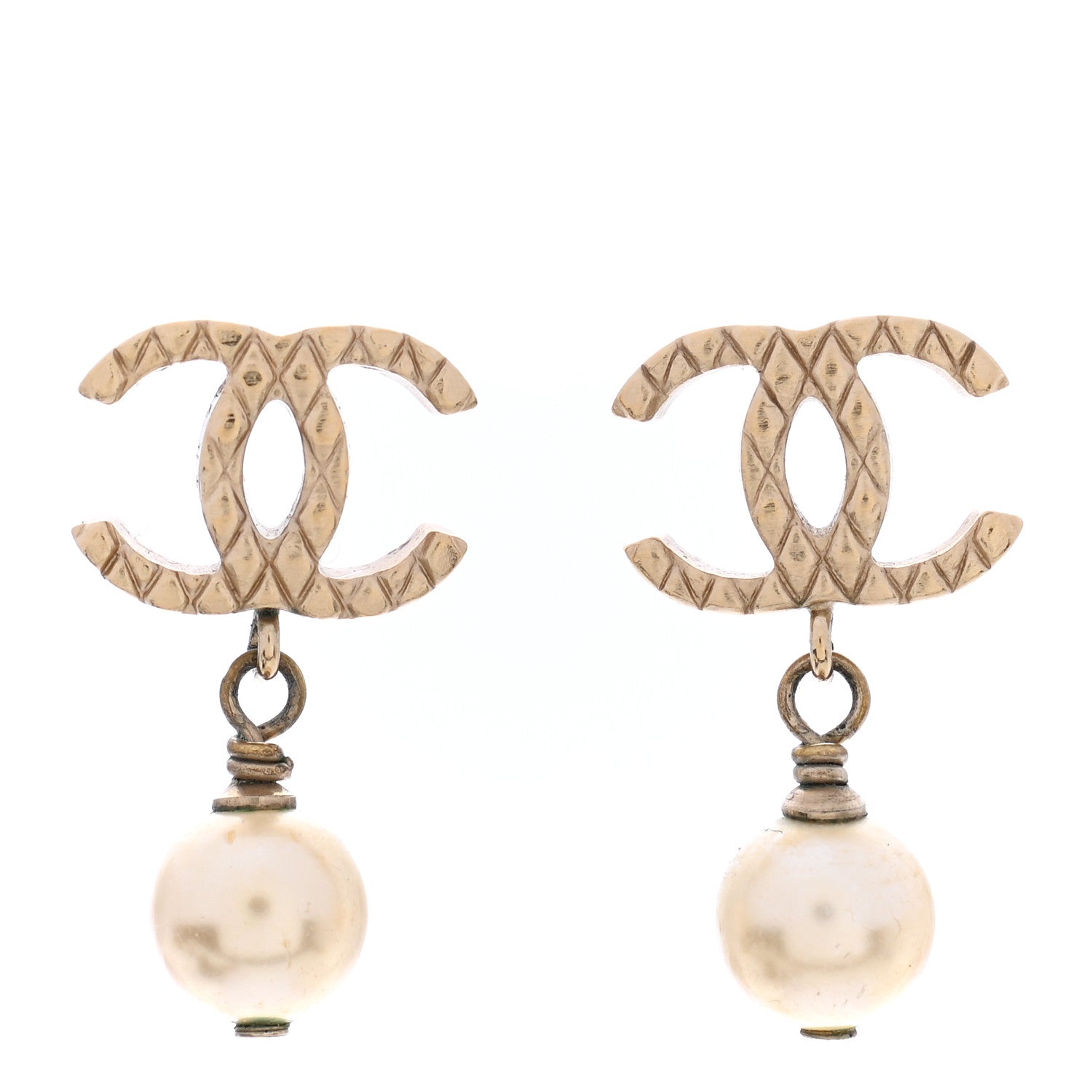 Chanel Pearl Quilted CC Drop Earrings Gold 1 of 5