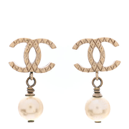 Chanel Pearl Quilted CC Drop Earrings Gold 1 of 5