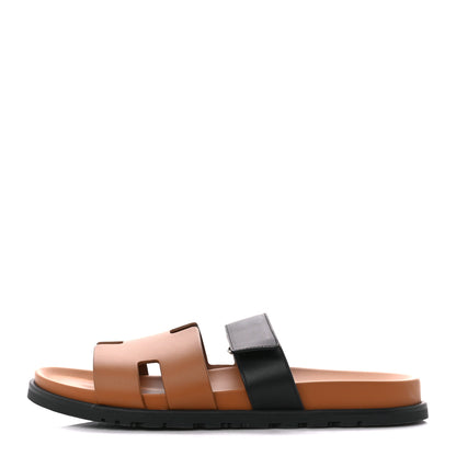 Hermes Calfskin Mens Chypre Sandals 43 Naturel Safari Black 1 of 8