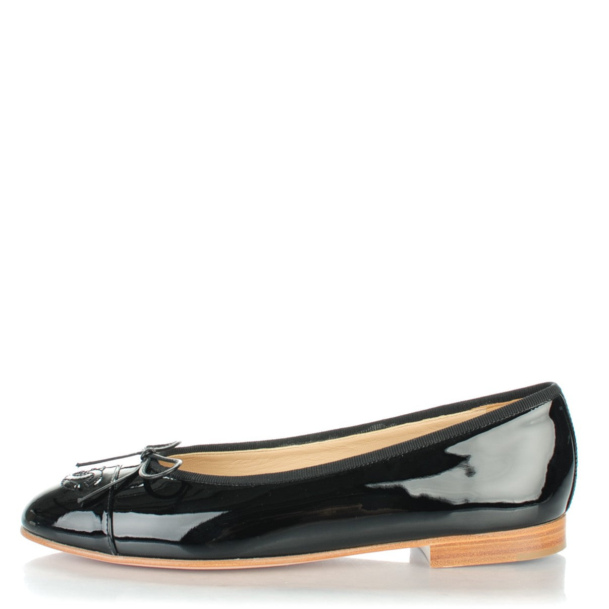 Chanel Patent CC Cap Toe Ballerina Flats 38.5 Black 1 of 9