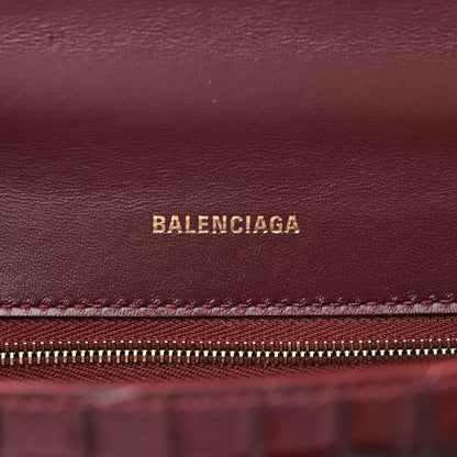 Balenciaga Shiny Calfskin Crocodile Embossed Small Hourglass Top Handle Bag Dark Red 6 of 11