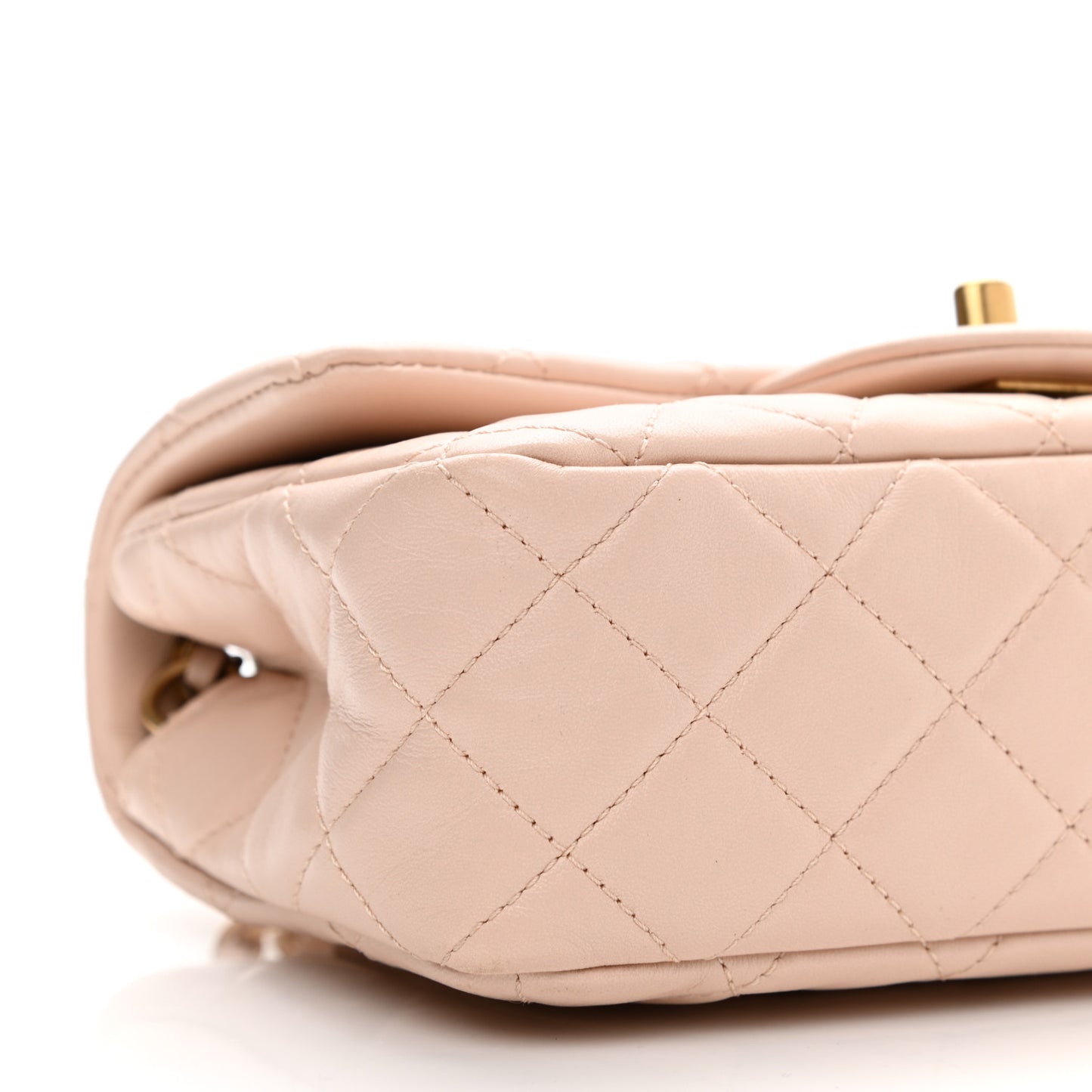 Lambskin Quilted Mini Rectangular Pearl Crush Flap Light Beige