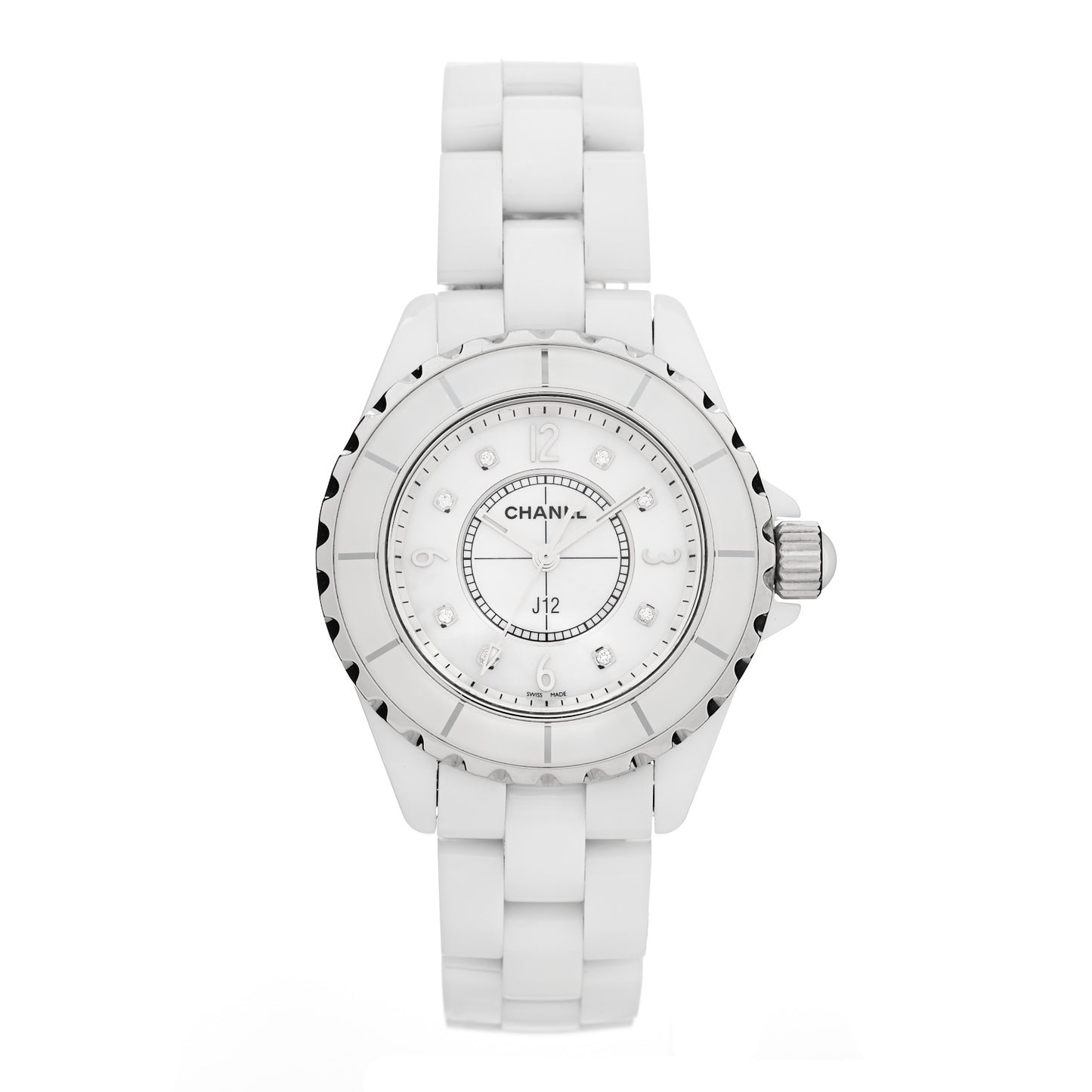 Stainless Steel Ceramic Diamond Mother of Pearl 33mm J12 Quartz Watch White