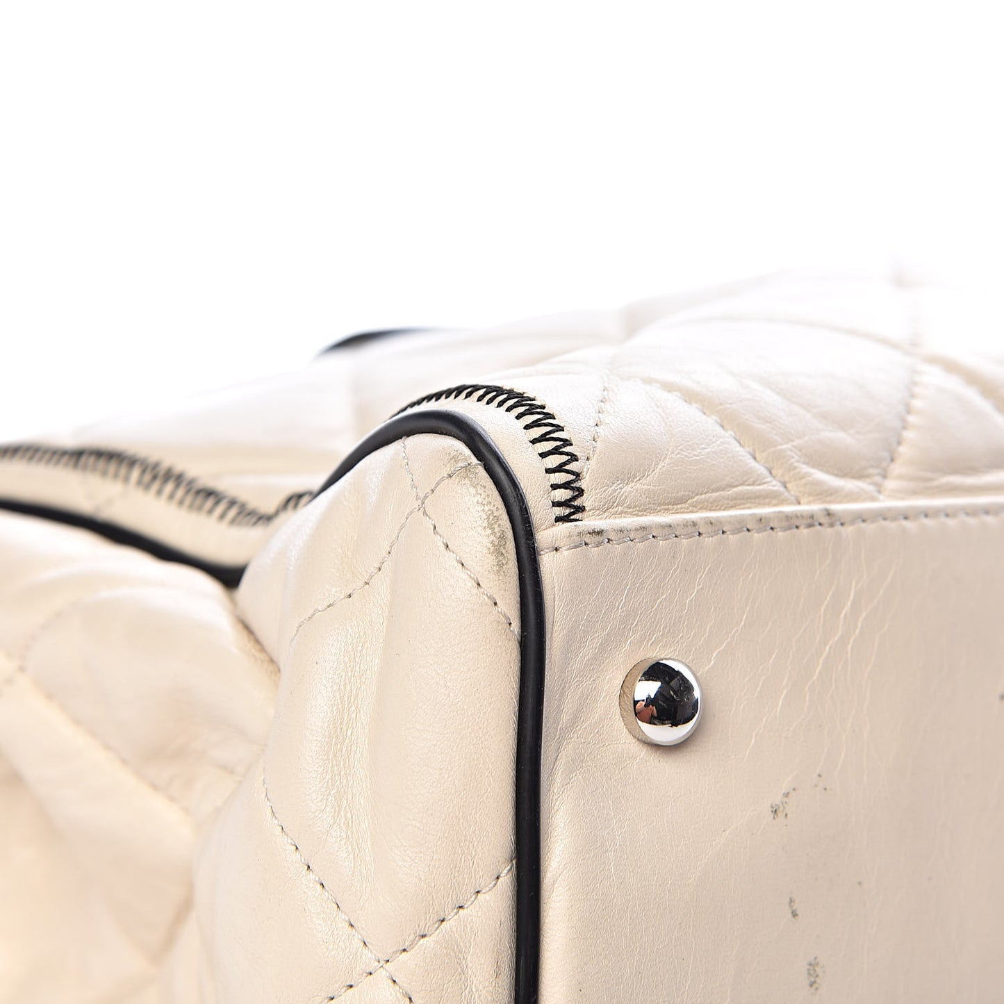 Lambskin Quilted East West Tote Ivory