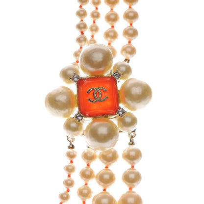 Chanel Pearl Crystal Gripoix CC Multi Strand Necklace Orange Gold 4 of 7