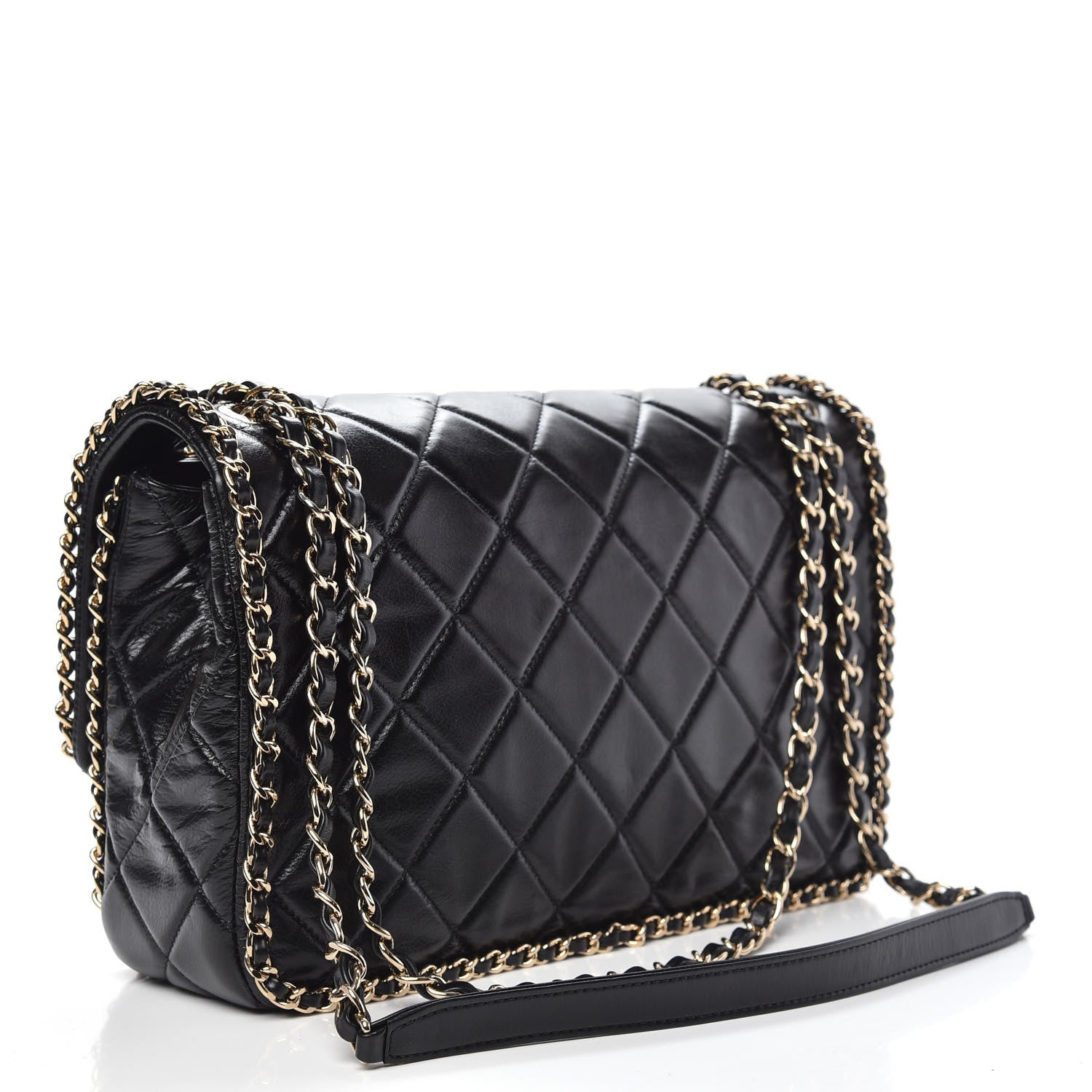Chanel Crumpled Calfskin Quilted Large Chain All Over Flap Bag Black 4 of 11