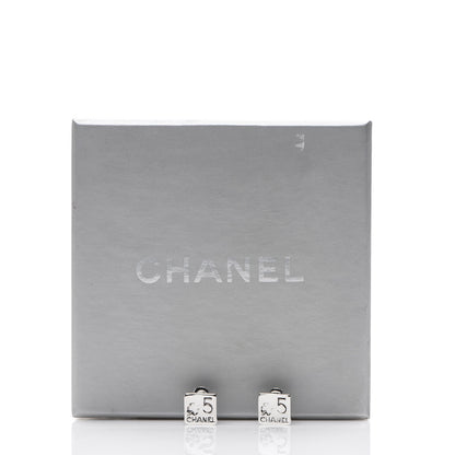 Chanel Sterling Silver Square Number 5 Earrings 6 of 6