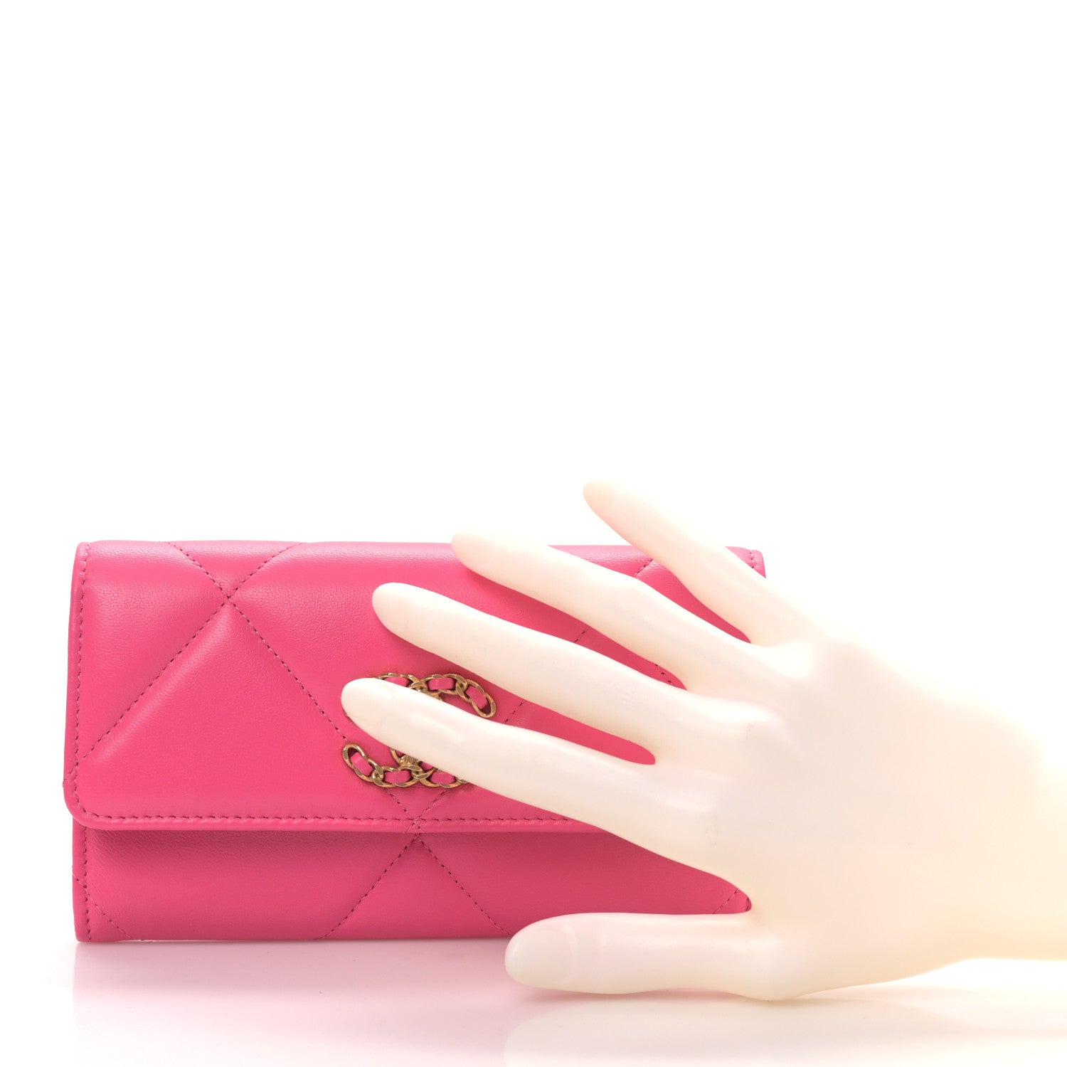 Chanel Lambskin Quilted Chanel 19 Flap Wallet Dark Pink 2 of 11