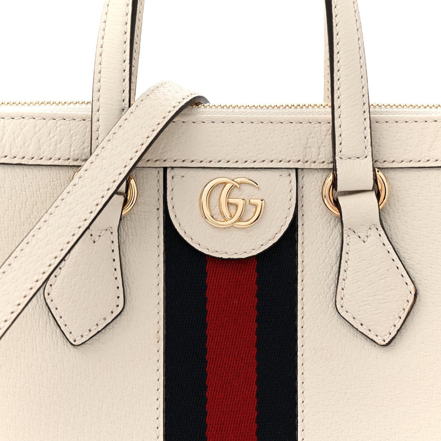 Textured Calfskin Web Small Ophidia Tote Bag Mystic White