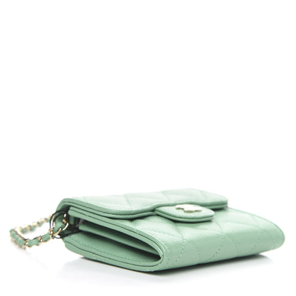 Chanel Caviar Quilted Flap Card Holder On Chain Light Green 4 of 10