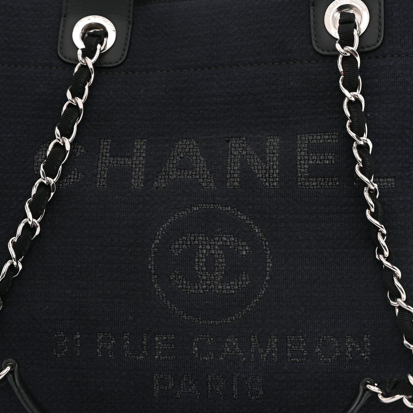 Mixed Fibers Calfskin Medium Deauville Tote Navy Blue
