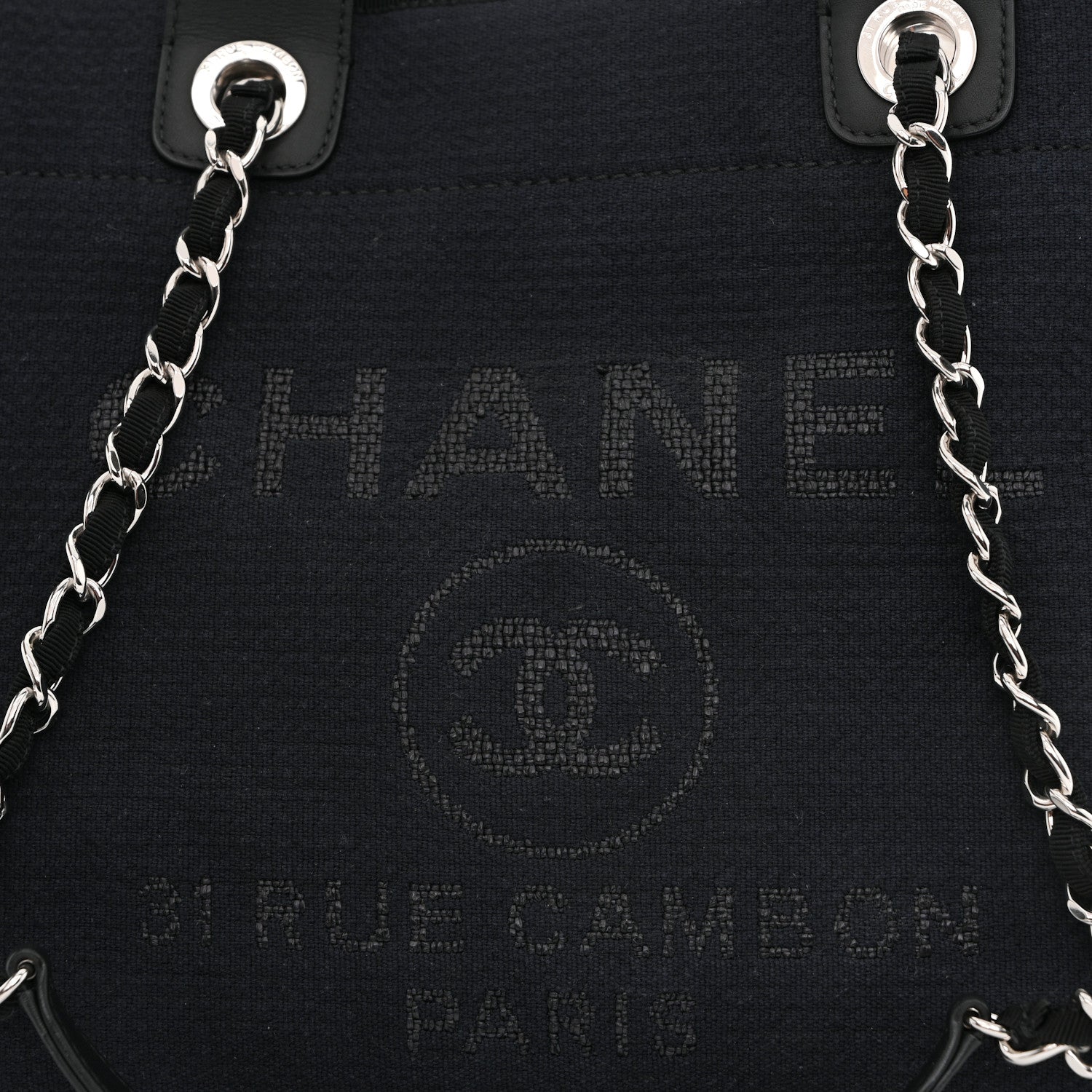 Chanel Mixed Fibers Calfskin Medium Deauville Tote Navy Blue 8 of 13