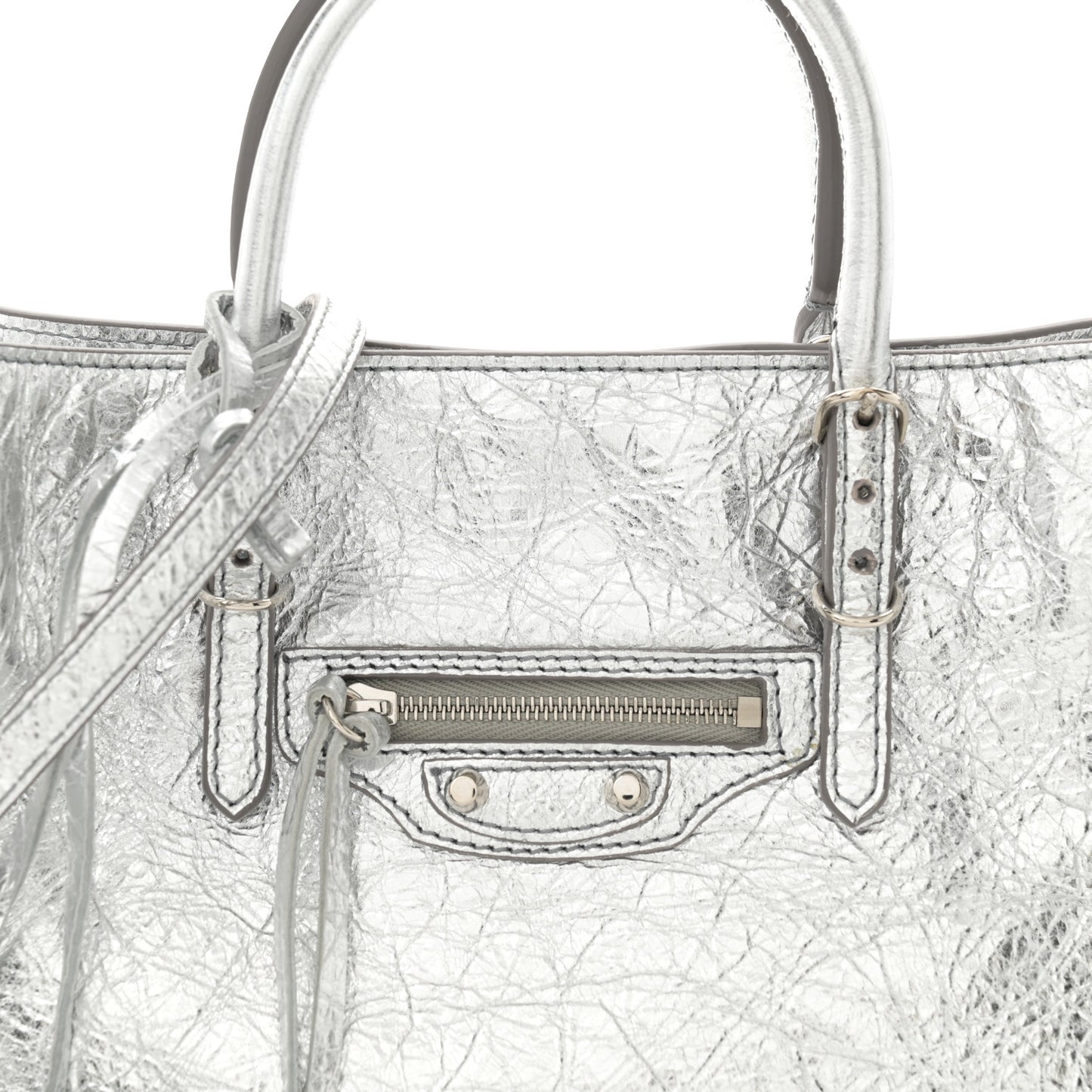 Metallic Calfskin Papier A6 Zip Around Tote Silver