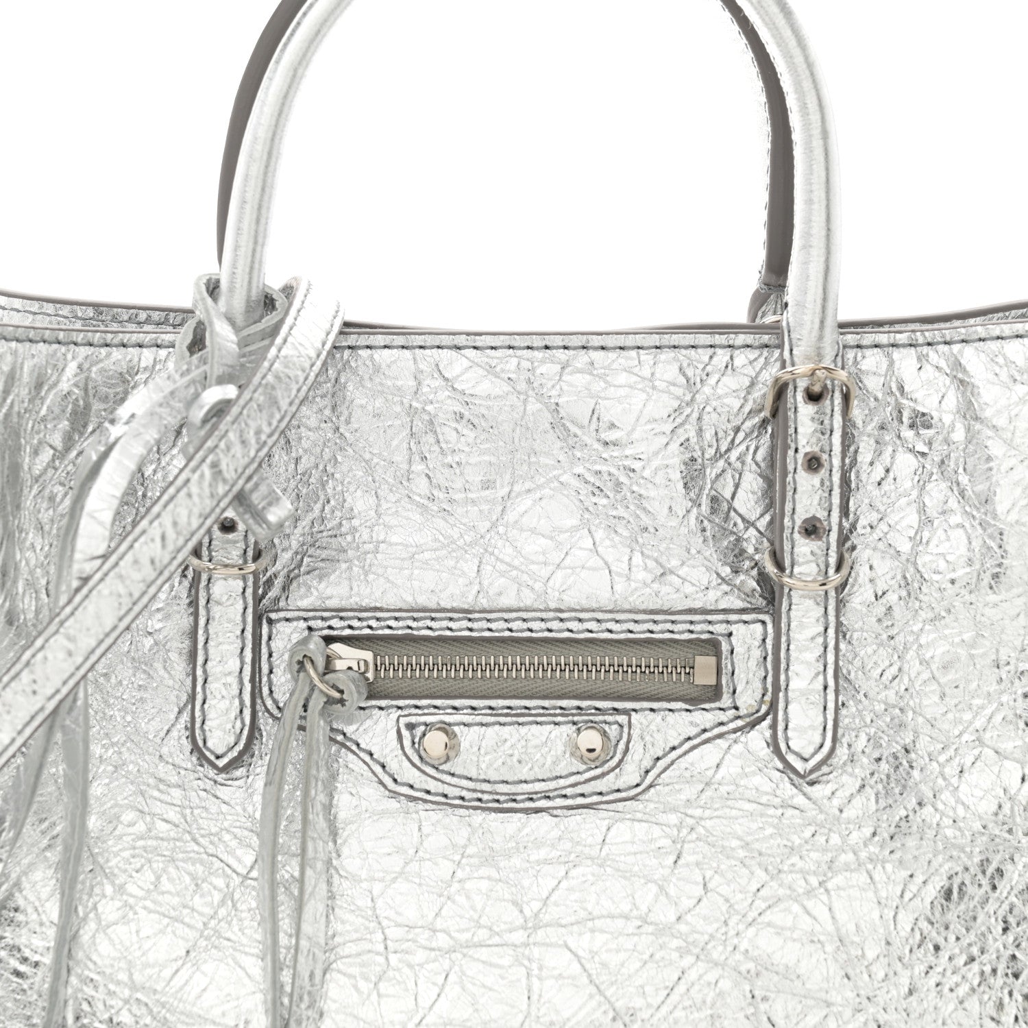 Balenciaga Metallic Calfskin Papier A6 Zip Around Tote Silver 8 of 11