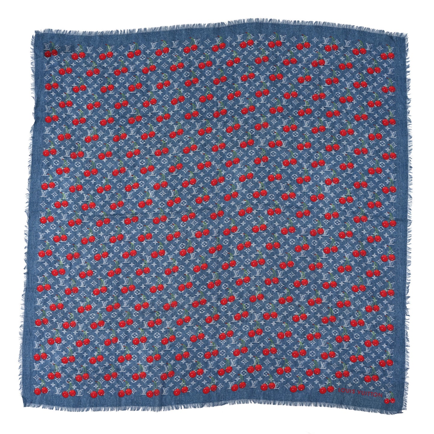 LV X TM Wool Monogram Cerise Shawl Denim Blue
