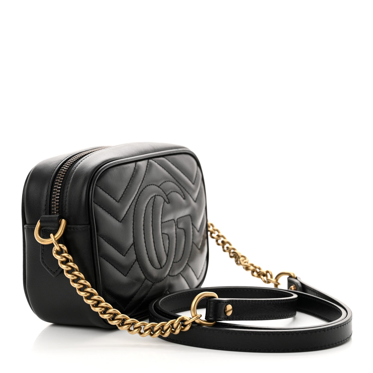 Gucci Calfskin Matelasse Mini GG Marmont Chain Shoulder Bag Black 3 of 10