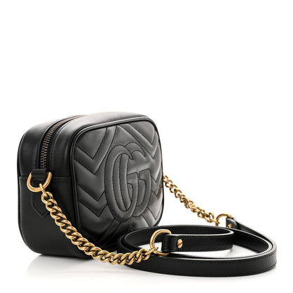 Gucci Calfskin Matelasse Mini GG Marmont Chain Shoulder Bag Black 3 of 10