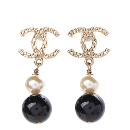 Chanel Pearl Bead CC Drop Earrings Black Gold 1 of 3
