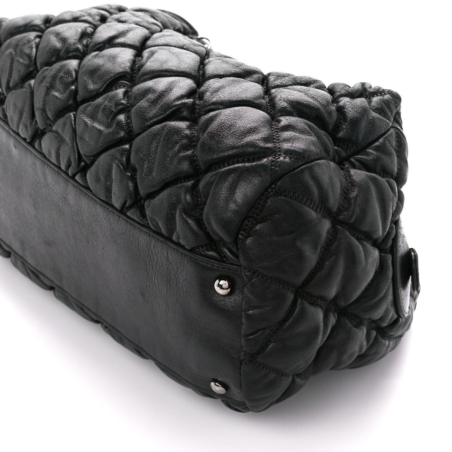 Calfskin Bubble Quilt Bowler Black