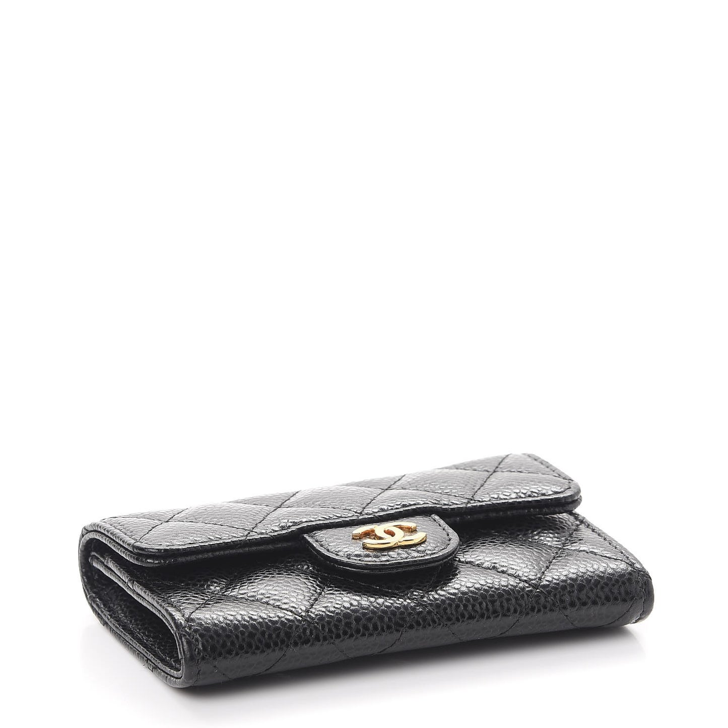 Caviar Quilted Flap Card Holder Black