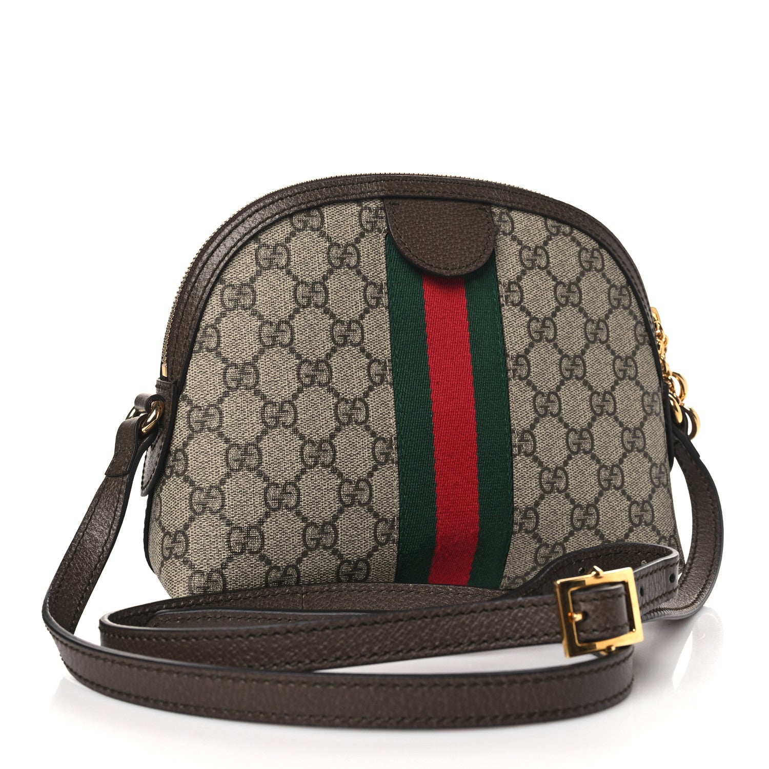 Gucci GG Supreme Monogram Textured Dollar Calfskin Web Small Ophidia Dome Shoulder Bag Beige Ebony New Acero 3 of 10
