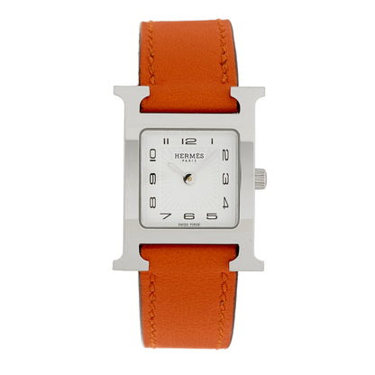 Hermes Stainless Steel Swift 21mm Heure H Hour Quartz Watch Orange 1 of 5