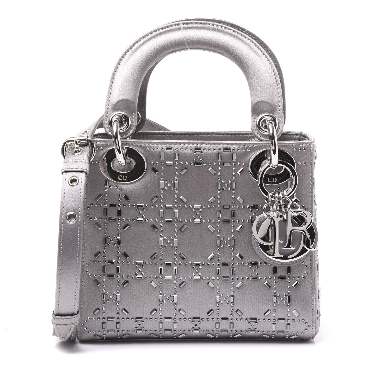 Christian Dior Satin Crystal Cannage Mini Lady Dior Gray 1 of 9