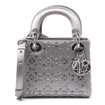 Christian Dior Satin Crystal Cannage Mini Lady Dior Gray 1 of 9